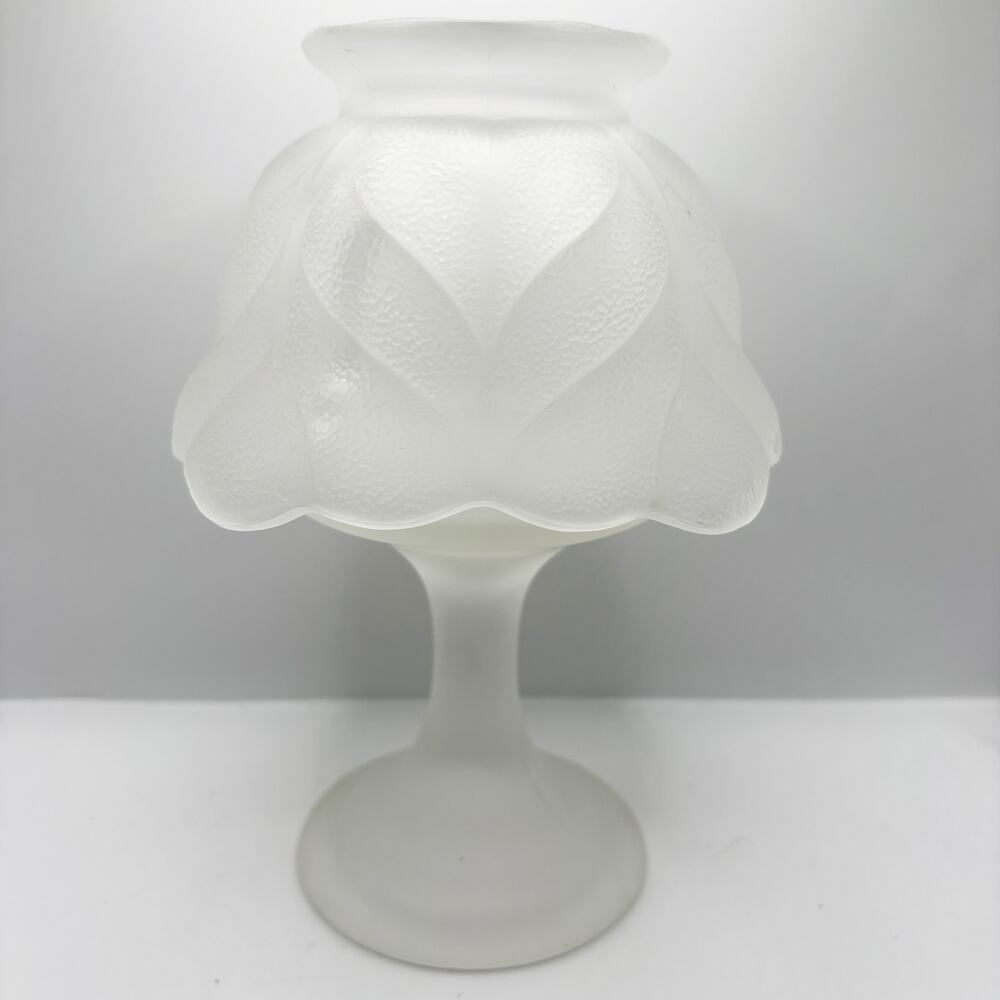 L.E. Smith White Frosted Rosewood Satin Fairy Lamp VNTG Art Glass Fairycore HTF